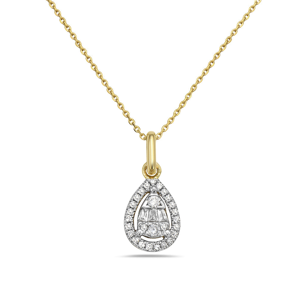 14K TEAR SHAPED PENDANT WITH DIAMONDS  ON 18 INCHES CHAIN