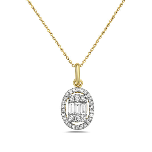 14K OVAL PENDANT IN DIAMONDS ON 18 INCHES CHAIN