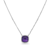 14K CUSHION PENDANT WITH 11.5MM CUSHION AMETHYST 6.35CT & 42 DIAMONDS 0.22CT ON 18 INCHES CABLE CHAIN
