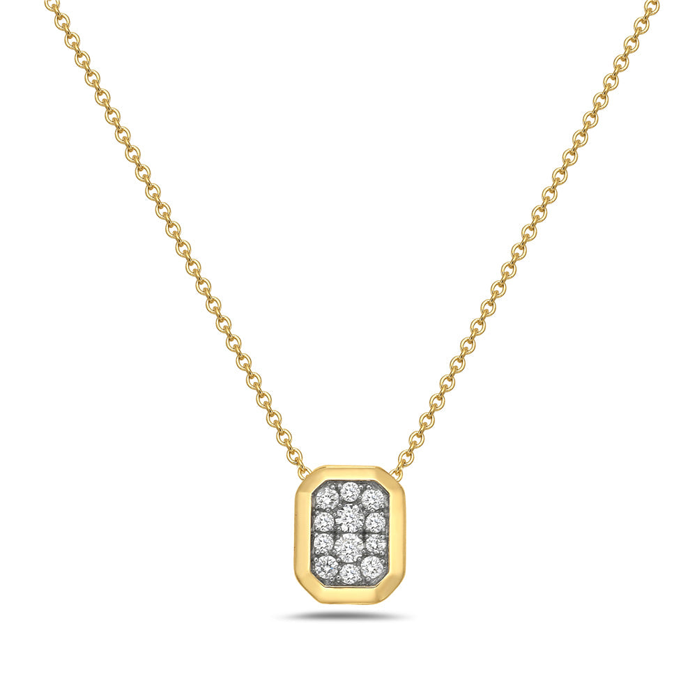 14K RECTANGLE SHAPED PENDANT WITH 12 DIAMONDS 0.25CT ON 18 INCHES CHAIN, 10X8MM