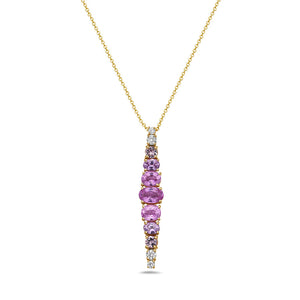 14K MOVABLE PENDANT WITH 5 PINK SAPPHIRES 2.16CT & 4 DIAMONDS 0.24CT, 35MM LONG ON 18 INCHES CABLE CHAIN