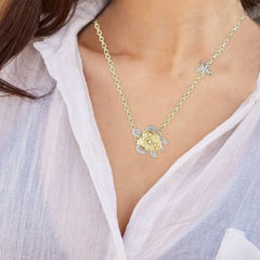 14K Turtle Necklace With Delicate Star On 18 Inches Cable Chain