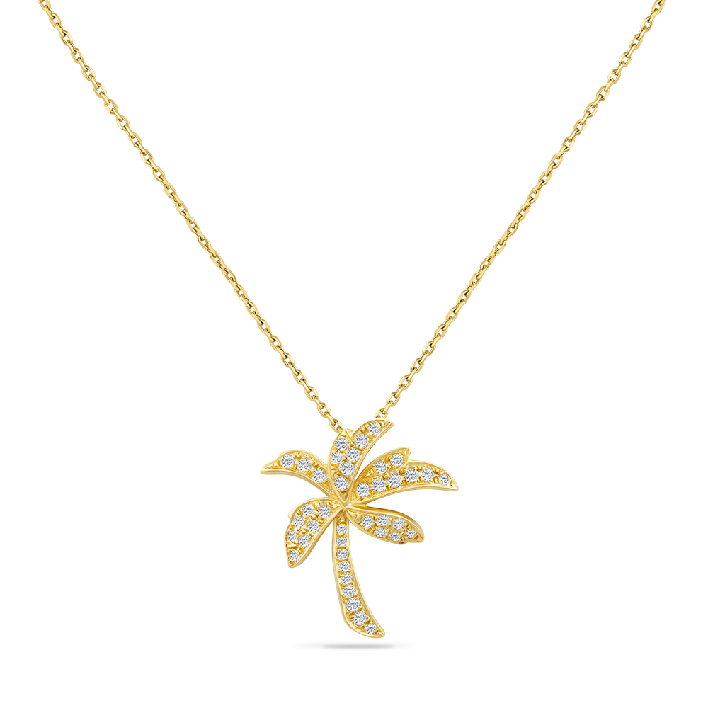 14K PALM TREE PENDANT WITH 40 DIAMONDS 0.35CT ON 18 INCHES CABLE CHAIN