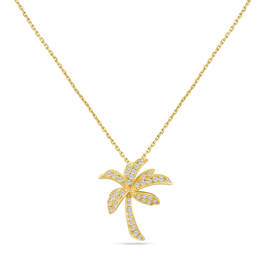 14K PALM TREE PENDANT WITH 40 DIAMONDS 0.35CT ON 18 INCHES CABLE CHAIN