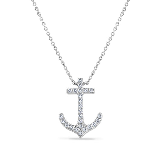 14K ANCHOR NECKLACE WITH 25 DIAMONDS 0.25CT ON 18 INCHES CABLE CHAIN
