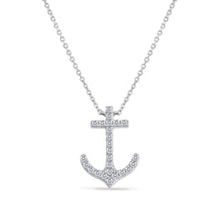14K ANCHOR NECKLACE WITH 25 DIAMONDS 0.25CT ON 18 INCHES CABLE CHAIN
