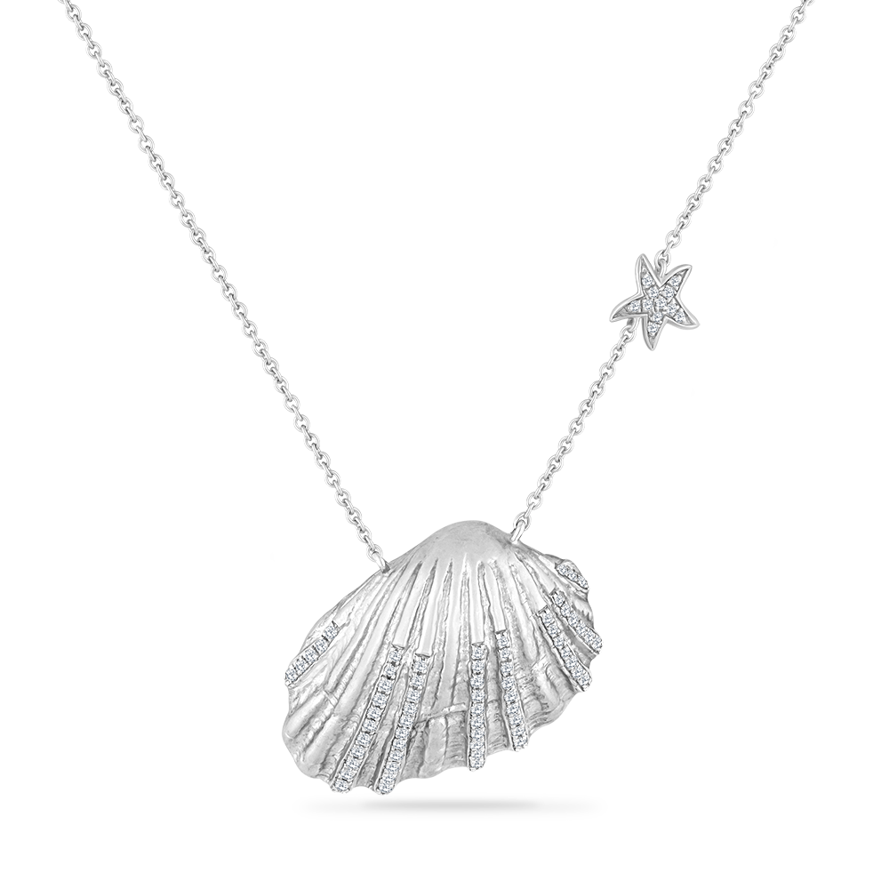 14KY SEASHELL NECKLACE 73 DIAMONDS 0.32C, 18" CABLE CHAIN