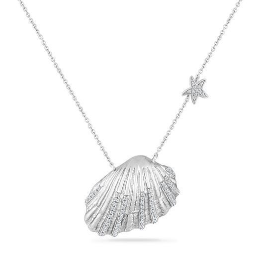 14KY SEASHELL NECKLACE 73 DIAMONDS 0.32C, 18" CABLE CHAIN