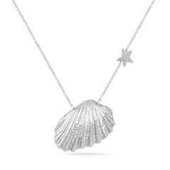 14KY SEASHELL NECKLACE 73 DIAMONDS 0.32C, 18" CABLE CHAIN