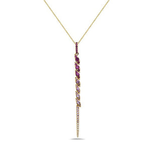14K MOVABLE DRAGON TAIL 60 MM LONG PENDANT.  WITH  8 DIAMONDS 0.03CT & 34 PINK SAPPHIRES 0.73CT ON 18 INCHES CABLE CHAIN