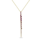 14K MOVABLE DRAGON TAIL 60 MM LONG PENDANT.  WITH  8 DIAMONDS 0.03CT & 34 PINK SAPPHIRES 0.73CT ON 18 INCHES CABLE CHAIN