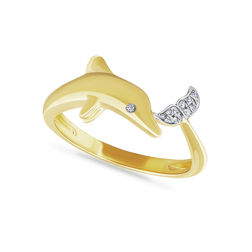 14K Playful Dolphin Ring