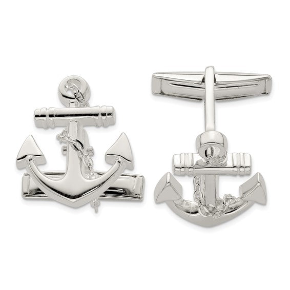 Sterling Silver Anchor with dangle rope Cufflinks