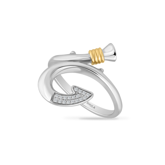 14K FISH HOOK DIAMOND RING WITH 18 DIAMONDS, 0.07CT