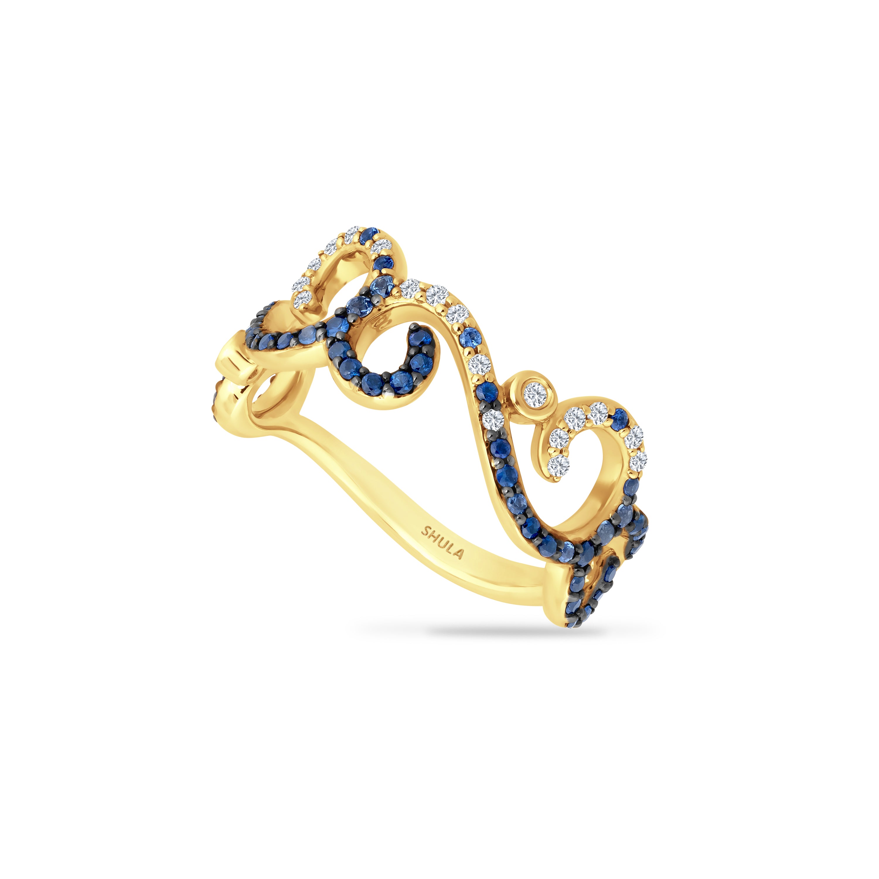 14K WAVE RING WITH 55 SAPPHIRE