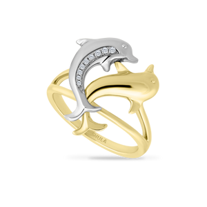 14K TWO TONE  DOLPHIN RING