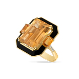 14K RING WITH 10 DIAMONDS 0.06CT, 2 FANCY SAPPHIRES 1.30CT AND 1 CITRINE 10.55CT