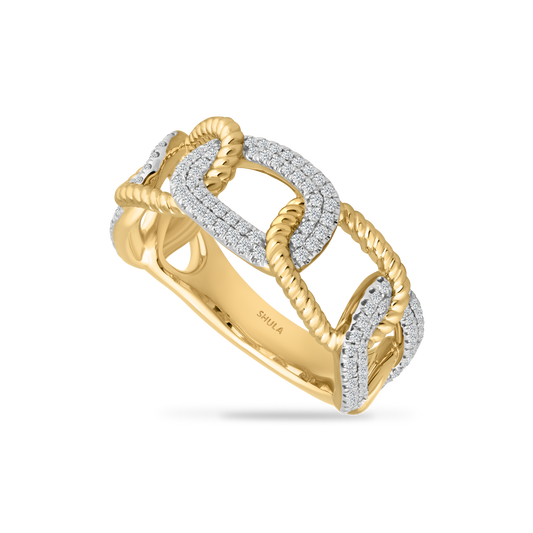 14K CABLE DESIGN RING WITH 136 DIAMONDS 0.45CT