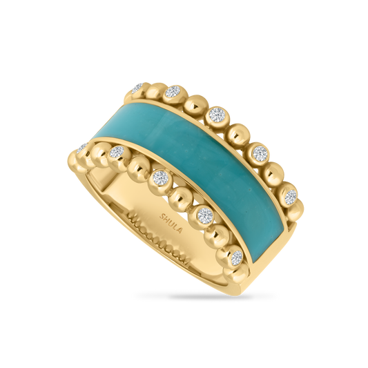 14K RING WITH 10 DIAMONDS 0.15CT & ENAMEL