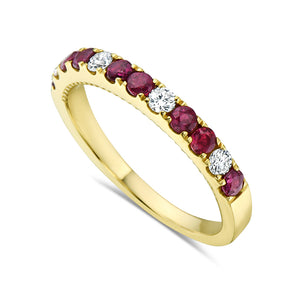14K BAND ALTERNATING 8 PINK SAPPHIRES 0.58CT AND 4 DIAMONDS 0.20CT