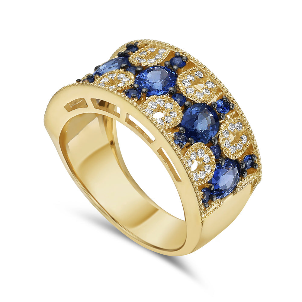 14K BAND WITH 56 DIAMONDS 0.17CT & 19 SAPPHIRES 2.68CT, 10MM