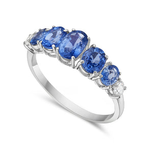 14K RING WITH 5 FANCY SAPPHIRES 1.95CT & 2 DIAMONDS 0.15CT