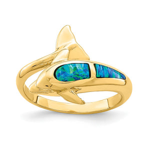 14K Lab Created Opal Dolphin Ring