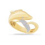 14K DOLPHIN RING WITH 18 DIAMONDS ON THE TAIL 0.06CT