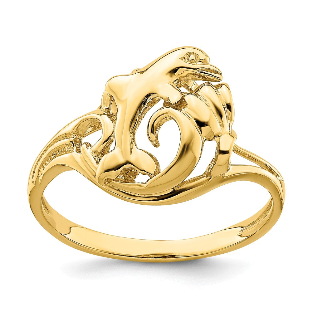 14K Dancing Dolphin in Crashing Waves Ring