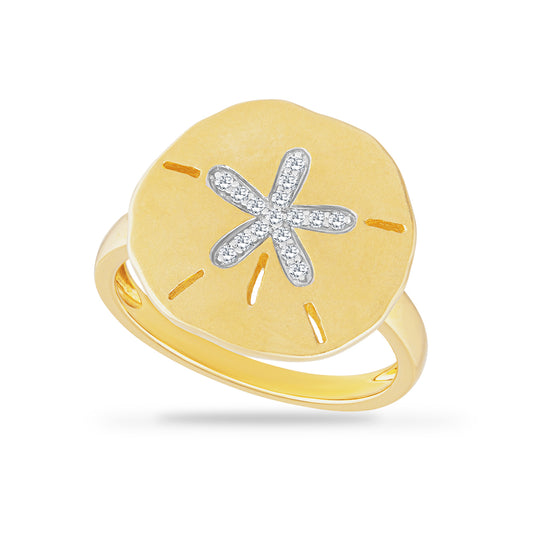 14K SAND DOLLAR RING WITH 16 DIAMONDS 0.09CT