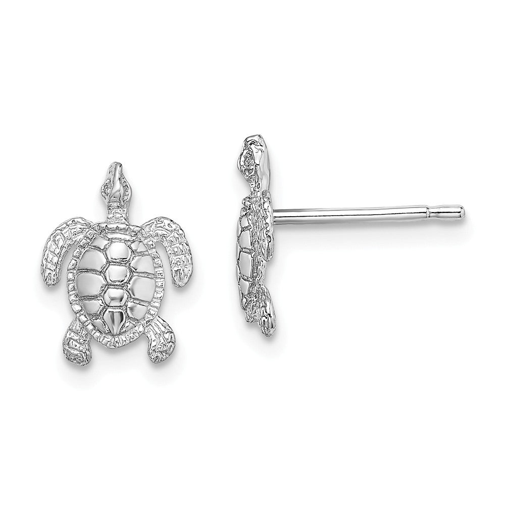 14K WHITE GOLD WHITE SEA TURTLE POST EARRINGS / HP & TEXTURED (2of2)