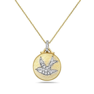 14K DOVE DISK PENDANT WITH 22 DIAMONDS,  12MM ON 18 INCHES CABLE CHAIN