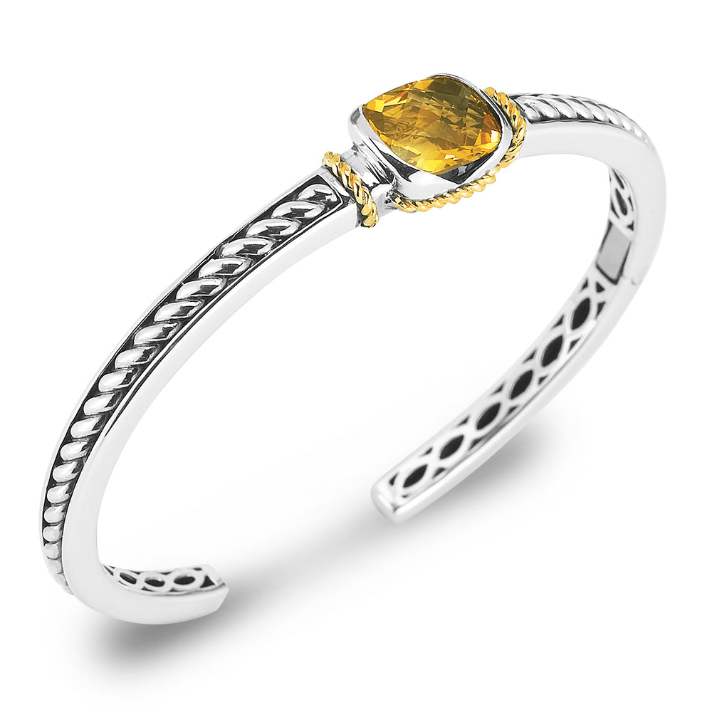 STERLING SILVER AND 14K BANGLE WITH CITRINE