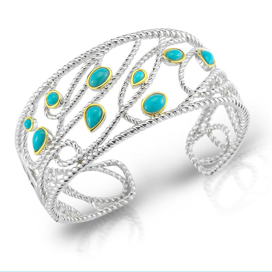 STERLING SILVER AND 14K CUFF WITH RECON TURQUOISE