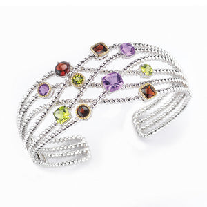 STERLING SILVER AND 14K BANGLE WITH SEMI-PRECIOUS STONES