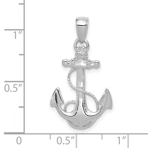 14K White Gold Solid Polished Anchor Pendant