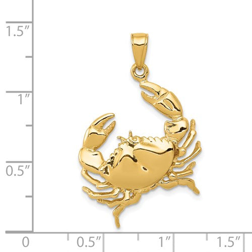 14K Yellow Gold Claw-some Stone Crab Pendant