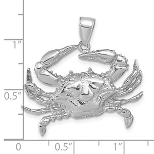 14K White Gold Intricate Blue Crab Pendant
