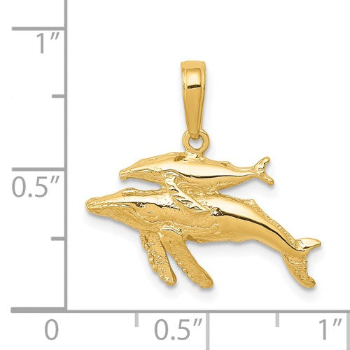 14K MOTHER AND BABY HUMPBACK WHALE PENDANT