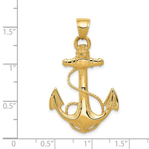 Off to Sea 14K Yellow Gold Anchor with Rope Pendant