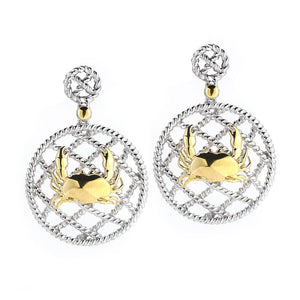 14K Yellow Gold and Sterling Silver Crab Earrings
