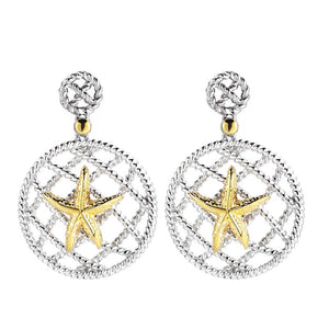 14K Yellow Gold and Sterling Silver Starfish Earrings