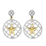 14K Yellow Gold and Sterling Silver Starfish Earrings 1/4" Long 1 Diameter Large Circle