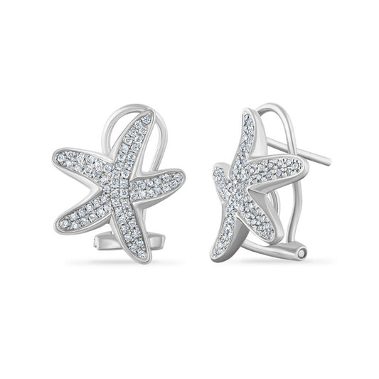 14K White Gold Shimmering Starfish Earrings