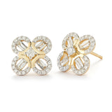 BEAUTIFUL FLOWER DESIGN EARRINGS WITH ROUND & BAGUETTE DIAMONDS 0.83CT