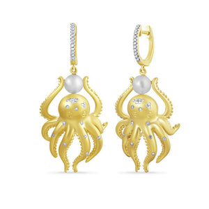 14K Dancing Octopus Earrings