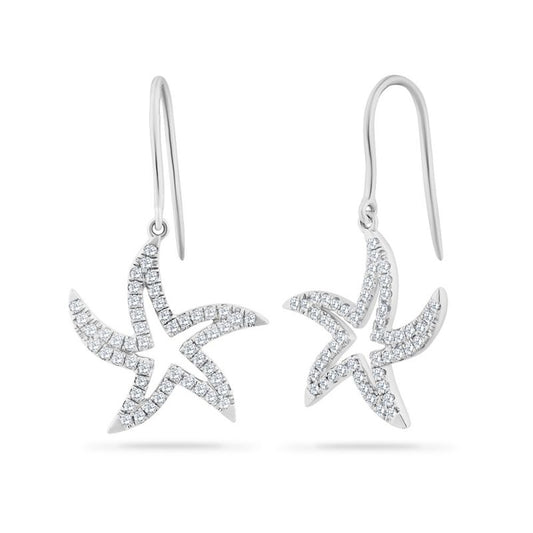 14K Small Open Dangling Starfish Earrings With 102 Damonds 0.40CT