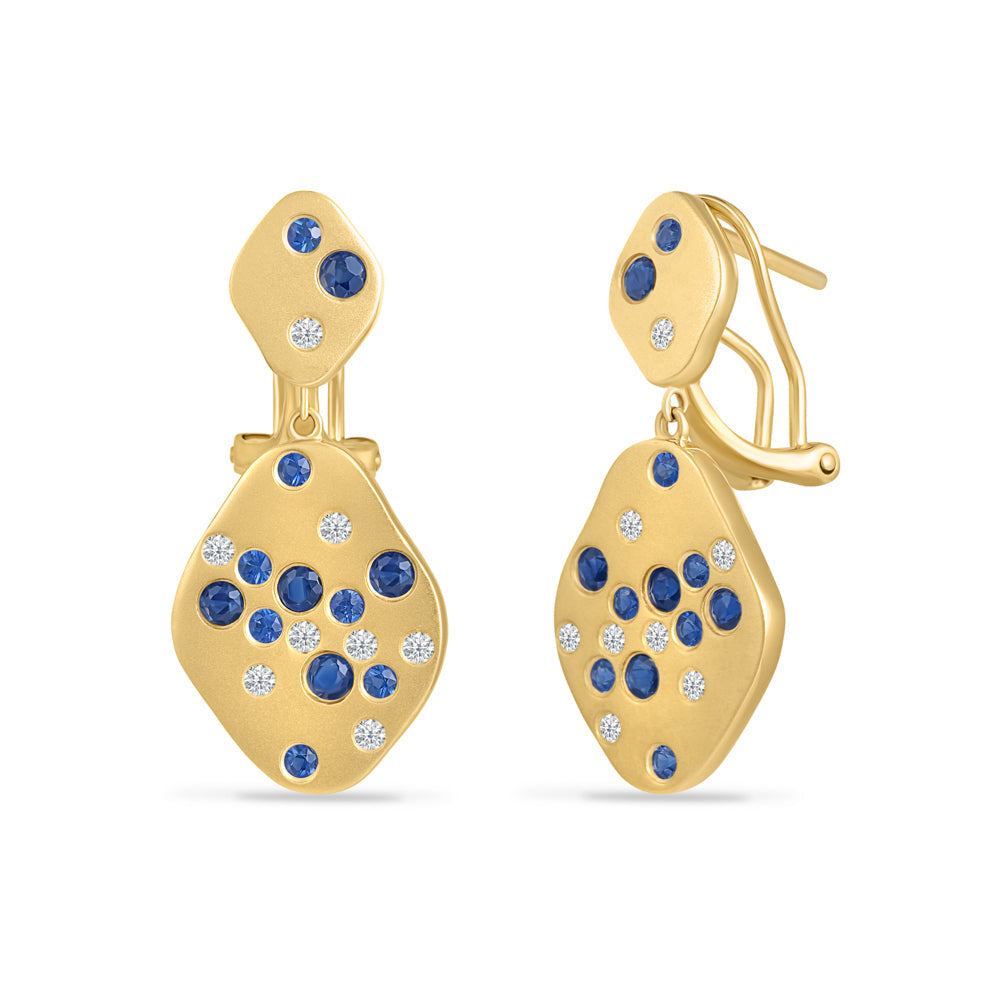 14K EARRINGS WITH 16 DIAMONDS 0.18CT & 24 SAPPHIRES 0.96CT