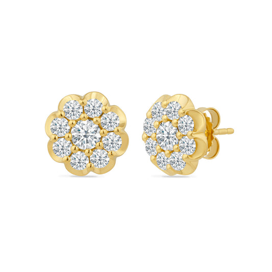 14K CLUSTER FLOWER EARRINGS WITH DIAMONDS 2.00CT