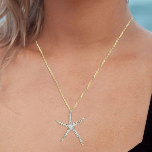 Collier étoile de mer diamant contemporain 14K